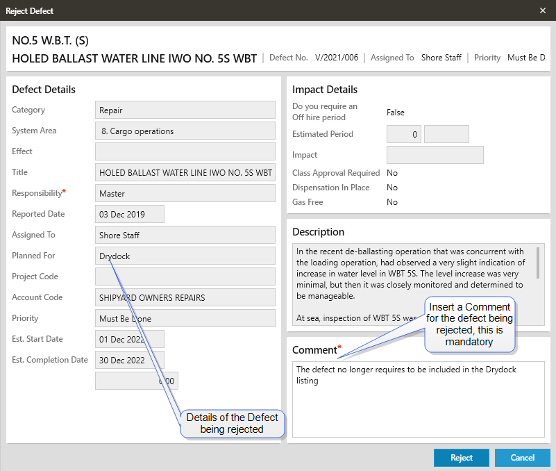 Defect Reject System Manage Defects
