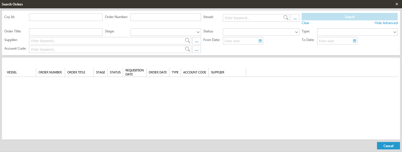 Search for Orders, Invoices & Companies